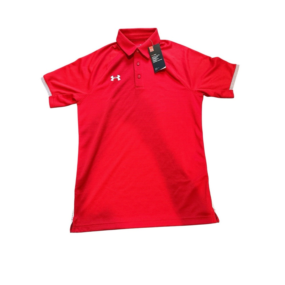 Under Armour Mens Polo Shirt Red Tech Golf Athletic Training Gym Trendy SM